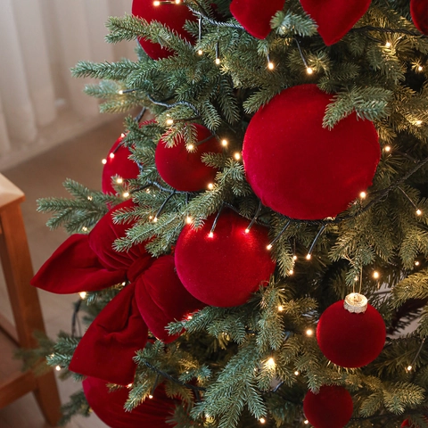 Palle Di Natale In Velluto Rosso Ornamenti Appesi In Tessuto Floccato Per Albero Di Natale Decorazione Elegante Per Feste