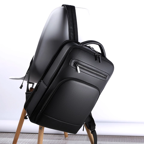 Business Backpack PU Leather Waterproof Large Capacity Travel Laptop Bag Minimalist Urban Professional Men USB Port
