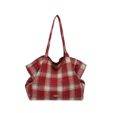 Sac Fourre-Tout À Carreaux Style Britannique Femmes Grande Capacité Tissu Patchwork Sac À Épaule Décontracté Rétro