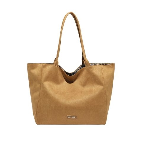 Borsa Tote Grande Capacità In Ecopelle Scamosciata Borsa A Spalla Casual Retro Reversibile Per Donna