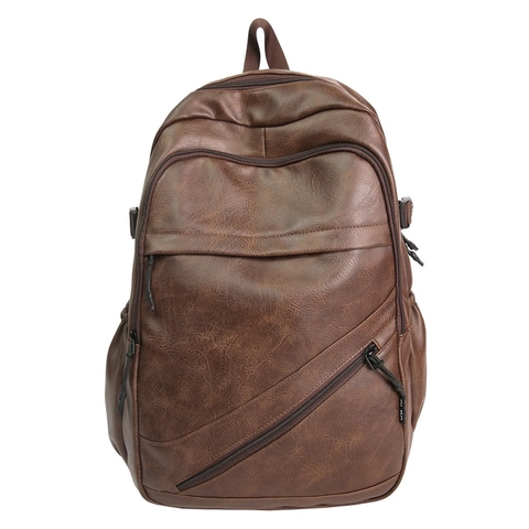 Men's PU Leather Backpack Waterproof Retro Business Casual Laptop Bag Travel Rucksack Multi Compartment Daily Bag For Men