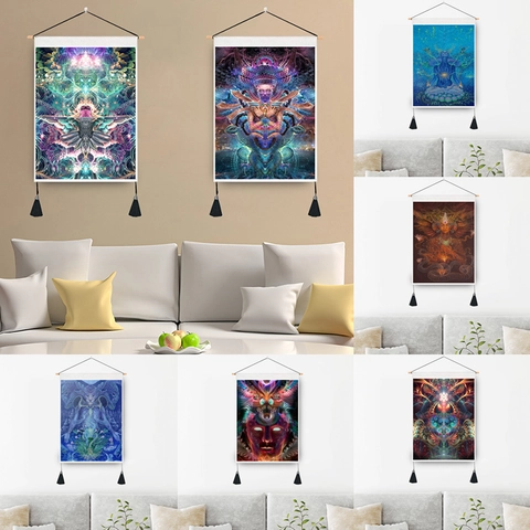 Psychedelischer Spiritueller Kunst Wandteppich Mit Holzstange Und Quasten Mandala Meditation Ästhetische Dekoration