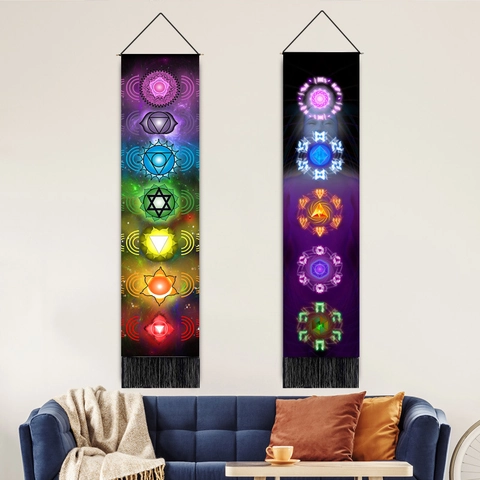 Meditation Chakra Tapestry Wall Hanging Polyester Cotton Vertical Tassel Zen Yoga Spiritual Home Decor Art