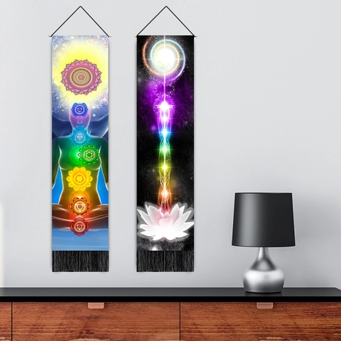 Meditation Chakra Tapestry Wall Hanging Polyester Cotton Vertical Tassel Zen Yoga Spiritual Home Decor Art