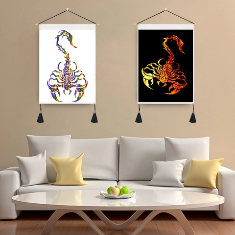 Nordic Scorpio Zodiac Tapestry Wall Hanging Art Digital Print Polyester Cotton Scroll With Wooden Pole And Tassels Home Bedroom Decoration