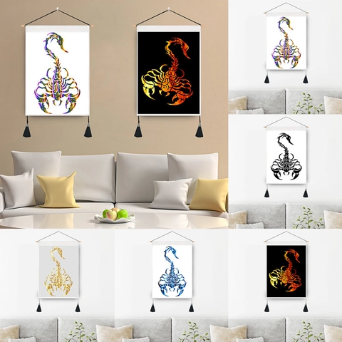 Nordic Scorpio Zodiac Tapestry Wall Hanging Art Digital Print Polyester Cotton Scroll With Wooden Pole And Tassels Home Bedroom Decoration