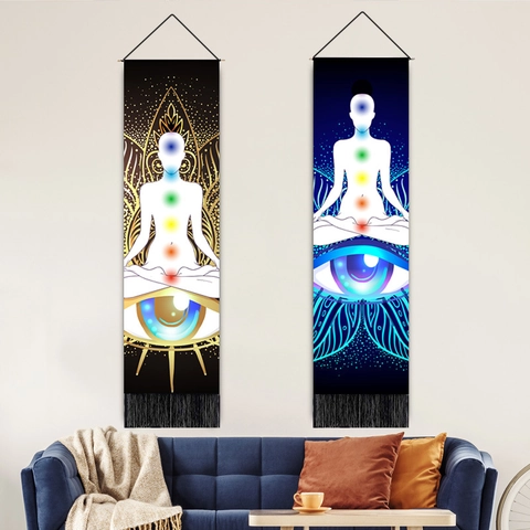 Meditation Wandteppich Wandbehang Polyester Baumwolle Sieben Chakren Drittes Auge Muster Spirituelle Yoga Deko Mit Quasten