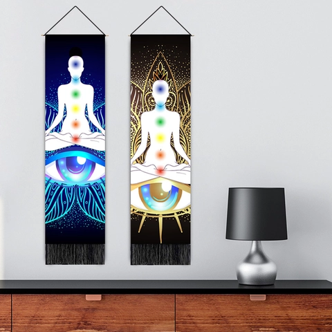 Meditation Wandteppich Wandbehang Polyester Baumwolle Sieben Chakren Drittes Auge Muster Spirituelle Yoga Deko Mit Quasten
