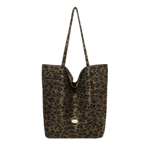 Women Large Capacity Leopard Print Tote Bag Casual Canvas Cloth Commuter Handbag MALIVI Letter Design Shoulder Bag