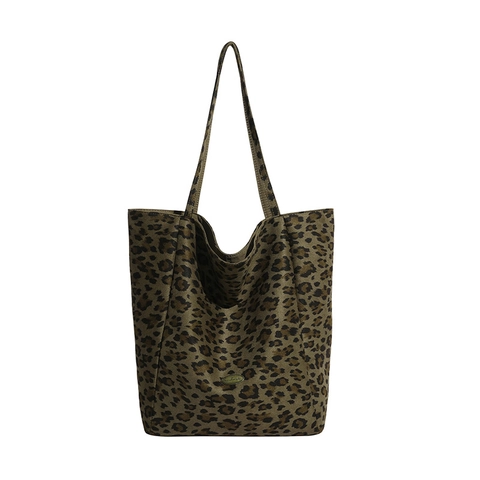 Women Large Capacity Leopard Print Tote Bag Casual Canvas Cloth Commuter Handbag MALIVI Letter Design Shoulder Bag