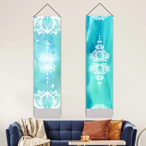 Mandala Lotusbloem Muurbehang Wandtapijt Polyester Katoen Stofrol Met Houten Stok En Kwastjes Zen Decoratie