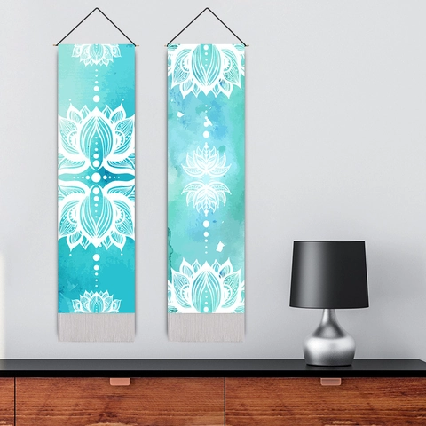Mandala Lotusbloem Muurbehang Wandtapijt Polyester Katoen Stofrol Met Houten Stok En Kwastjes Zen Decoratie