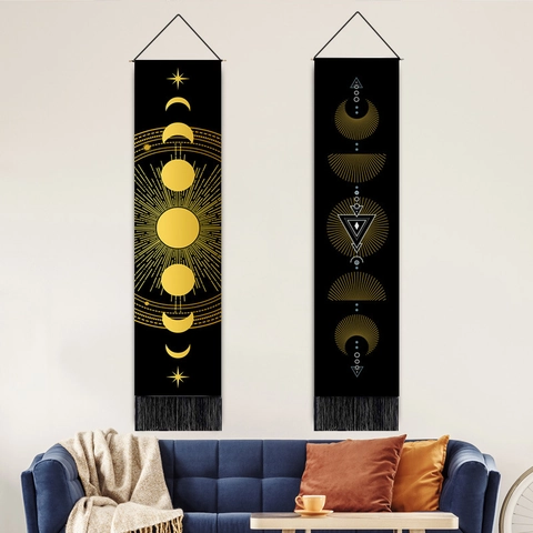 Wandteppich Polyester Baumwolle Holzstab Mondphasen Quasten Vertikal Lang Böhmisch Minimalistisch Himmlisch Heimdekor