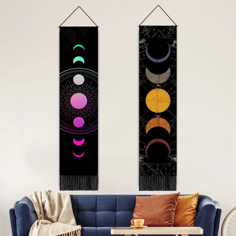 Maanfase Wandtapijt Verticaal Astronomische Kunst Polyester Katoen Met Kwastje Decoratie