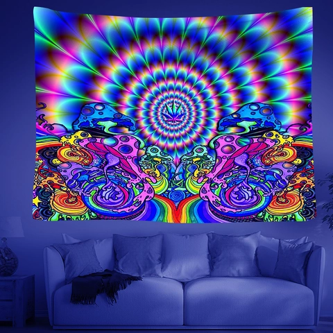 Blacklight Tapestry Fluorescent UV Reactive Polyester Wall Hanging Psychedelic Trippy Art Decor