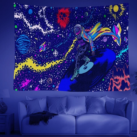 Blacklight Tapestry Fluorescent UV Reactive Polyester Wall Hanging Psychedelic Trippy Art Decor