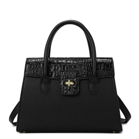 Damen Retro PU Leder Handtasche Krokodilmuster Nähte Schultertasche Mit Gold Metallschloss Crossbody Umhängetasche