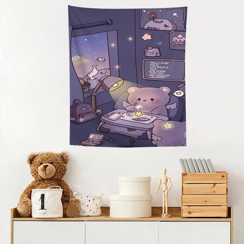 Arazzo Da Parete Cartone Animato Poliestere Pelle Di Pesca Velluto Tessuto Decorativo Per Camera Da Letto Stile Estetico