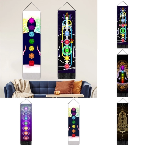 Seven Chakra Wall Tapestry Meditation Yoga Room Decor Vertical Hanging Art With Tassels Zen Mandala Polyester Cotton