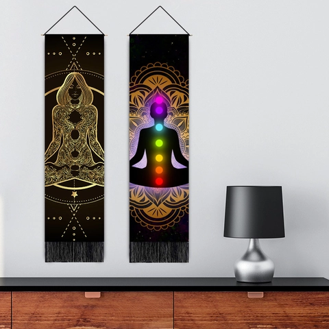 Seven Chakra Wall Tapestry Meditation Yoga Room Decor Vertical Hanging Art With Tassels Zen Mandala Polyester Cotton