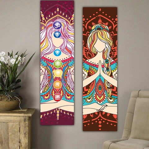 Bohemian Mandala Yoga Tapestry Meditation Zen Room Decor Vertical Chakra Wall Hanging Polyester Peach Skin Velvet Artistic Spiritual Home Decoration