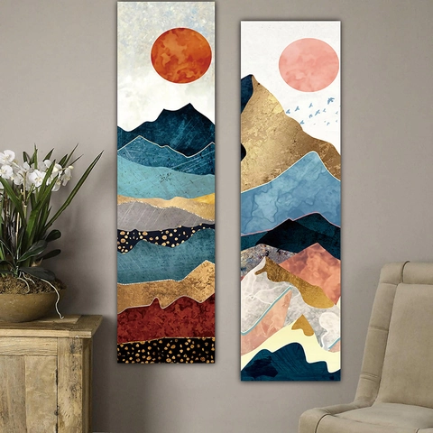 Tapisserie Paysage Abstrait Suspendue Art Moderne Nordique Montagne Soleil Lune Forêt Décoration Murale en Tissu Fond Décoratif