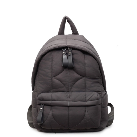 Women Quilted Puffy Backpack Lightweight Nylon Padded School Bag Large Capacity Commuter Rucksack Autumn Winter Solid Color