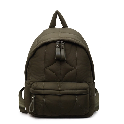 Women Quilted Puffy Backpack Lightweight Nylon Padded School Bag Large Capacity Commuter Rucksack Autumn Winter Solid Color