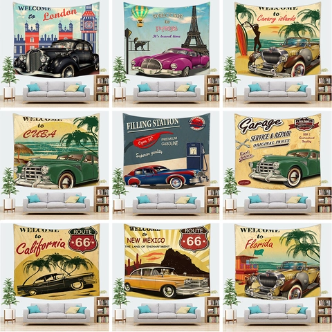 Arazzo Da Parete Poliestere Stile Retro Vintage Stampa Piante Tropicali Spiaggia Sfondo Decorativo Camera Estetica