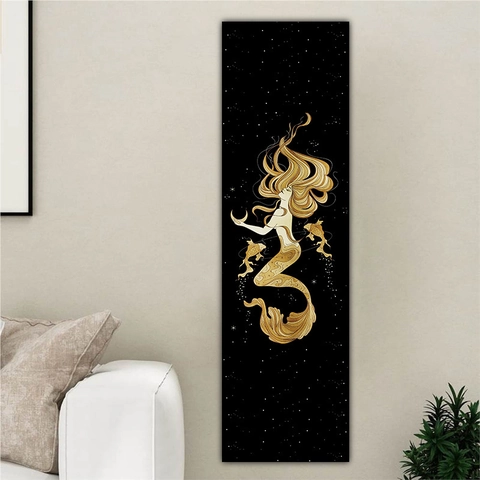 Long Wall Hanging Tapestry Polyester Brushed Peach Skin Fabric Bohemian Sun Moon Star Illustration Artistic Vertical