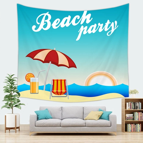 Summer Beach Tapestry Wall Hanging Polyester Peach Skin Fabric Landscape Digital Print Decor Cloth With Hooks For Home Room
