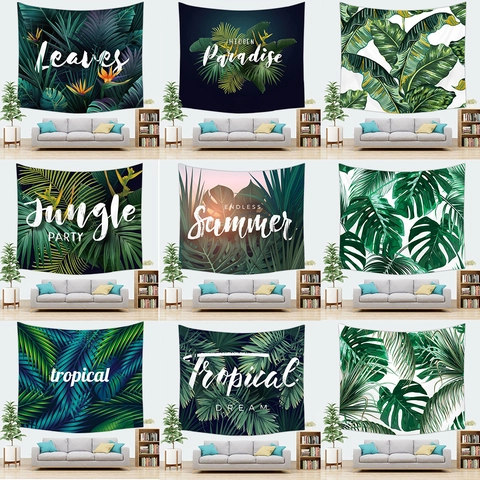 Tropical Green Plant Wall Hanging Tapestry Polyester Peach Skin Velvet Nordic Style Living Room Bedroom Home Decor Art