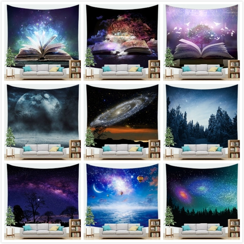 Galaxy Starry Sky Forest Tapestry Polyester Wall Hanging Aesthetic Surreal Landscape Decor For Living Room Bedroom Dormitory Wall Carpet