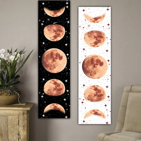 Moon Phase Wall Tapestry Vertical Hanging Peach Skin Polyester Fabric Bohemian Nordic Style Home Room Decor Mystic Art