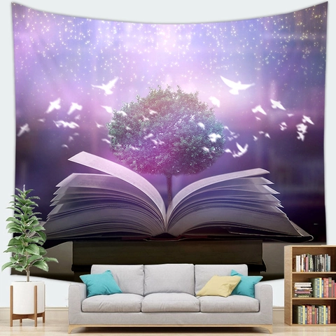 Galaxy Starry Sky Forest Tapestry Polyester Wall Hanging Aesthetic Surreal Landscape Decor For Living Room Bedroom Dormitory Wall Carpet
