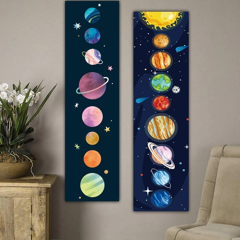 Solar System Planets Galaxy Tapestry Wall Hanging Vertical Space Moon Phase Peach Skin Fabric For Living Room Bedroom Office Home Decor
