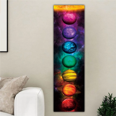 Solar System Planets Galaxy Tapestry Wall Hanging Vertical Space Moon Phase Peach Skin Fabric For Living Room Bedroom Office Home Decor