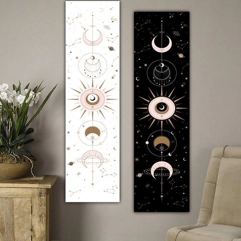 Arazzo Bohemien Fasi Lunari Poliestere Appeso Parete Verticale Celeste Astrologia Chakra Meditazione Arredamento Casa