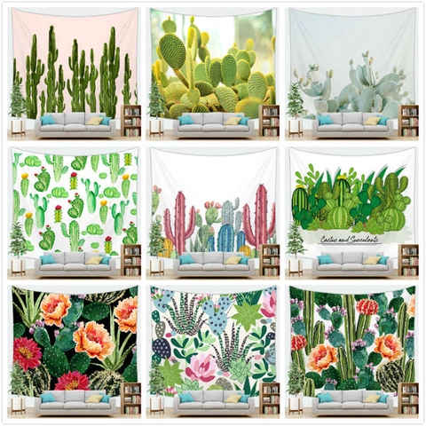 Cactus Succulent Tapestry Wall Hanging Polyester Peach Skin Velvet Nordic Style Home Decor For Bedroom Living Room