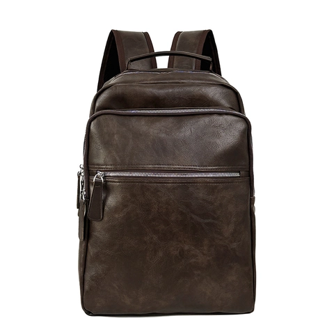 Sac À Dos En Cuir PU Vintage Grande Capacité Sac Ordinateur Affaires Multi Poches Rétro Voyage Travail Avec Pendentif Ours