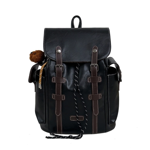 Retro PU Leer Rugzak Voor Mannen Vrouwen Grote Capaciteit College Schooltas Vintage Reizen Laptop Rugzak Met Stiksels Details