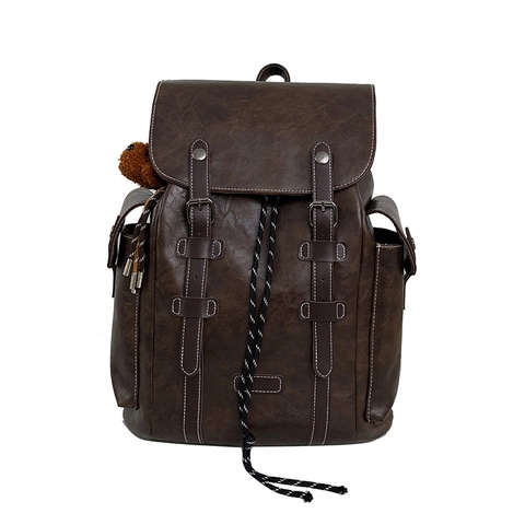 Retro PU Leer Rugzak Voor Mannen Vrouwen Grote Capaciteit College Schooltas Vintage Reizen Laptop Rugzak Met Stiksels Details