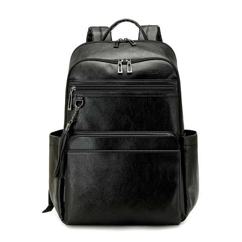 Mochila De Moda Para Mujer Cuero PU Gran Capacidad Color De Contraste Con Borla Para Viajes Escuela Compartimento Portátil