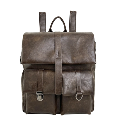 Retro Rucksack PU Leder Große Kapazität Mehrere Taschen Tägliche Reisen Tagesrucksack Vintage Unisex Lässig