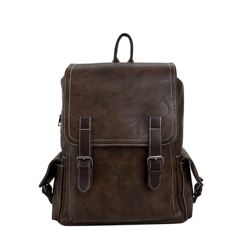 Vintage PU Leder Rucksack Für Herren Damen Britischer Akademie Stil Casual Reisetasche Laptop Rucksack Mit Kontrastnähten