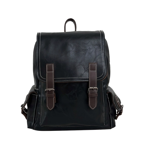 Vintage PU Leather Backpack For Men Women British Academy Style Casual Travel Bag Laptop Backpack With Contrast Stitching