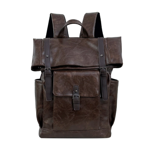 Vintage PU Leren Rugzak Grote Capaciteit Flap Gesp Schooltas Voor Heren Dames Casual Reizen Dagrugzak