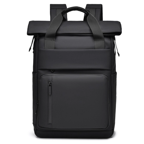 Roll-Top Business Laptop Backpack Waterproof Nylon PU Leather Large Capacity Travel Work Commute Bag For Men