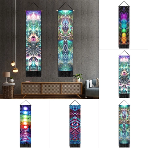 Arazzo da Parete Psychedelic Spiritual Energy Con Asta in Legno E Nappine Mandala Chakra Art Decorazione Meditazione