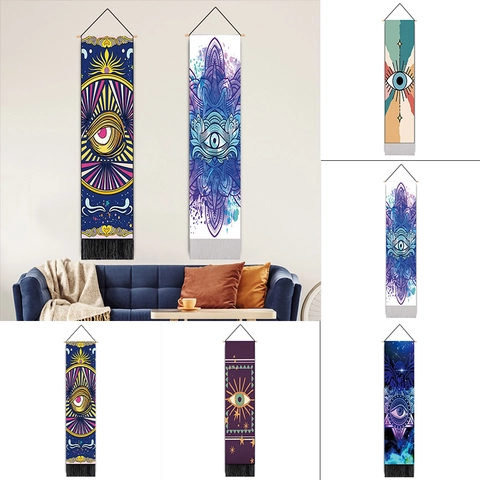 Mystic Evil Eye Tapestry Wall Hanging With Tassel Polyester Cotton Geometric Mandala Pattern Home Decor For Living Room